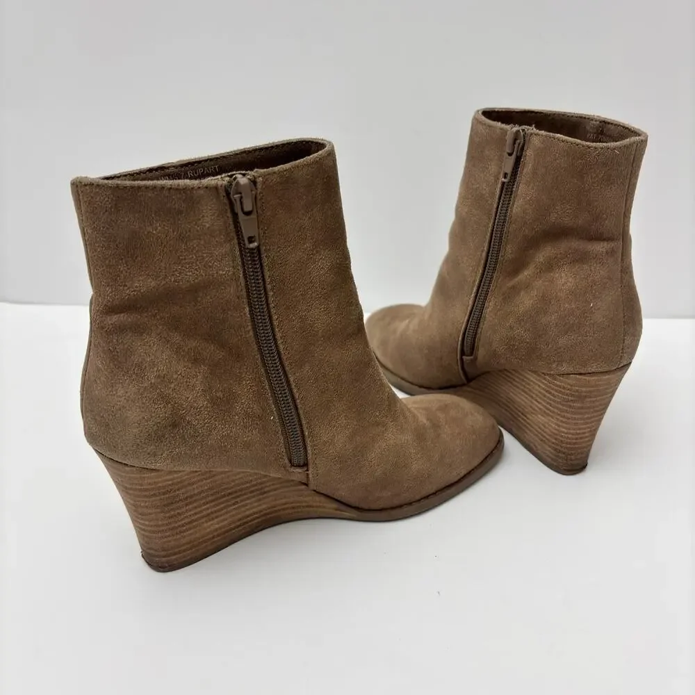 Dolce Vita Rupart Wedge Square Toe Ankle Bootie Truffle Tan Suede Women's Size 7